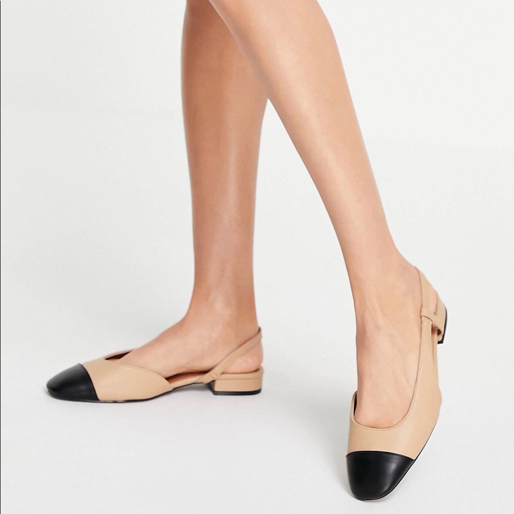 ASOS wide fit Lively sling back ballet flat beige and black: new in box